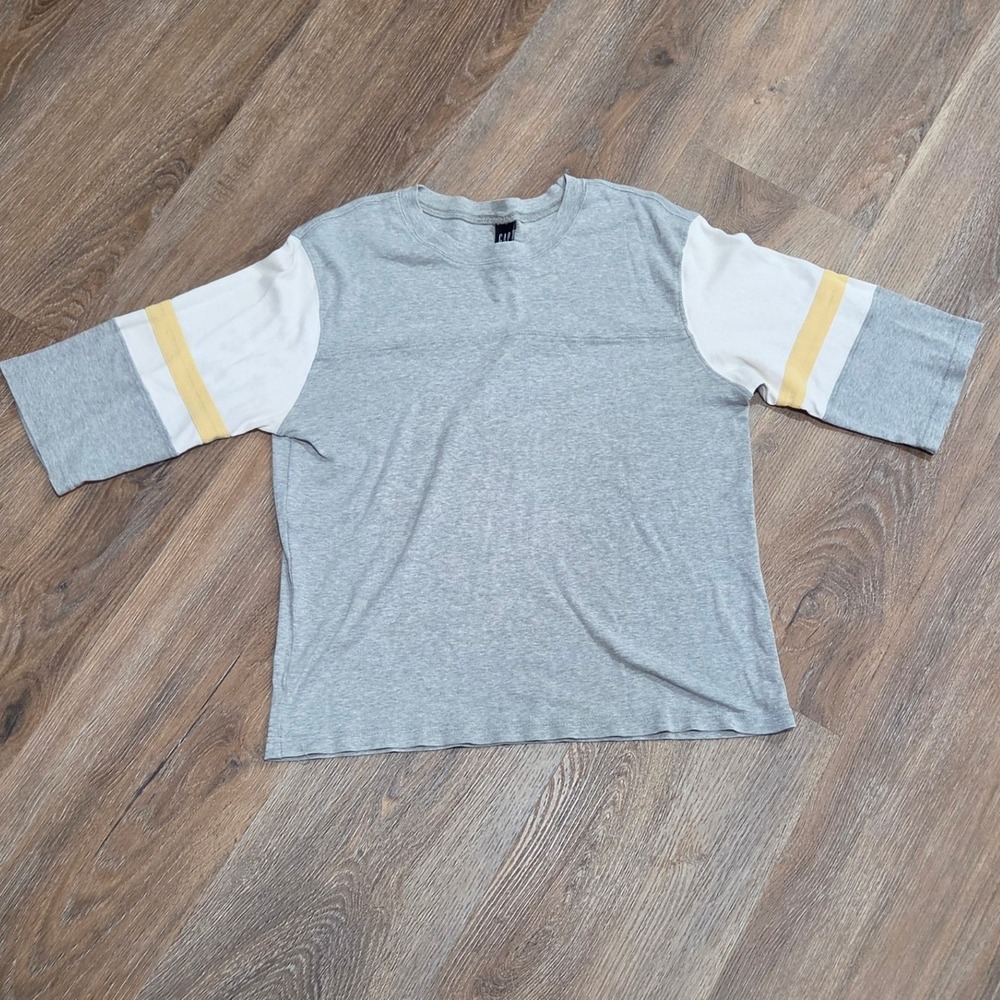 Gap Womens Heather Gray Colorblock Varsity Stripe T-Shirt Large 100% Cotton